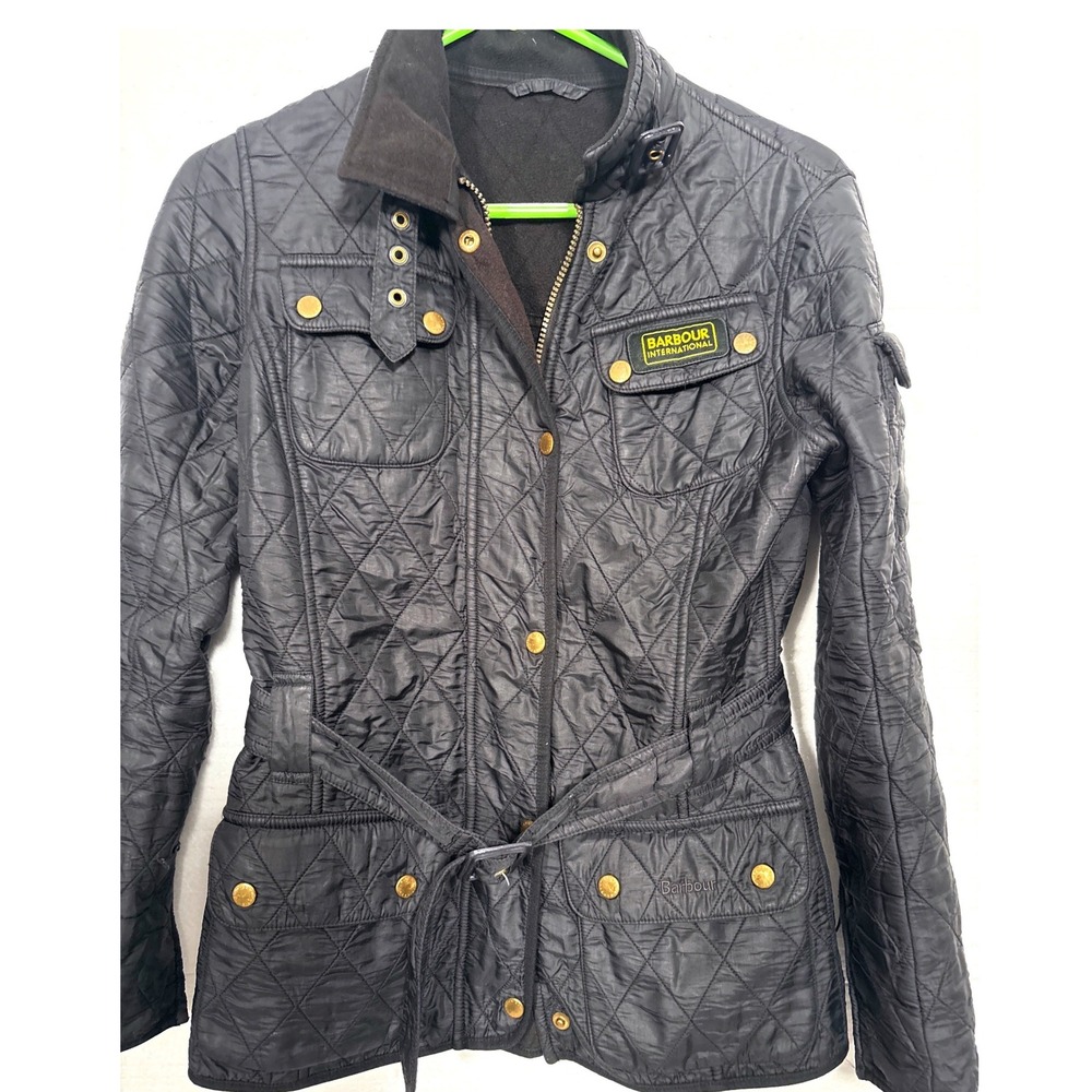 Barbour International Quilted Utility Moto Jacket Belted Black US 4